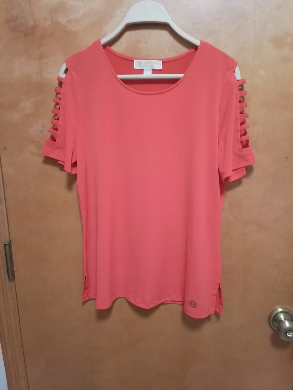 Michael Kors Coral Cold-Shoulder Short Sleeve Top